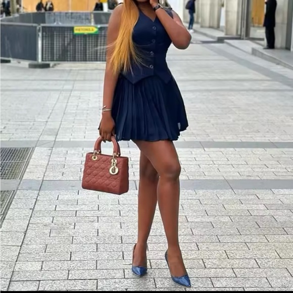 🎉New Effortless navy blue pleated skirt & vest set - Picture 6 of 10